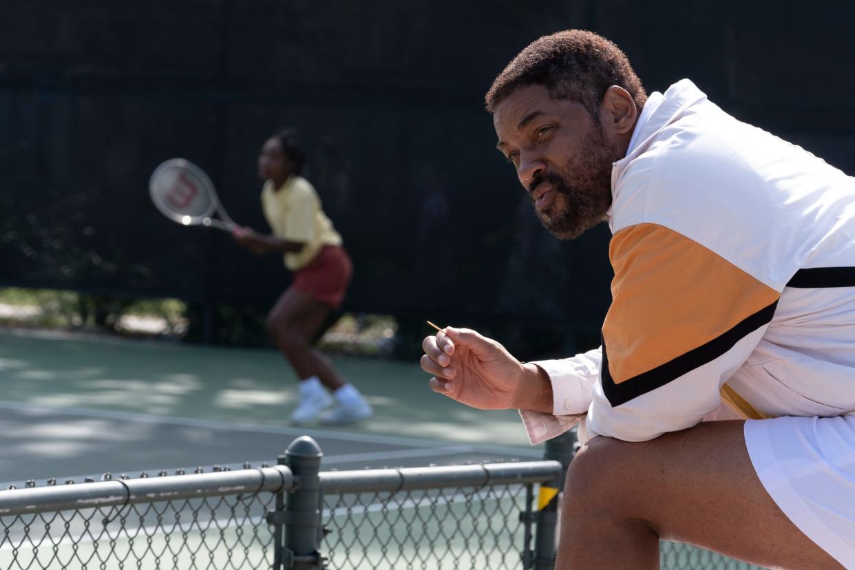 This image released by Warner Bros. Pictures shows Will Smith in a scene from "King Richard." Smith was named best actor by the National Board of Review for his role in the film. (Warner Bros. Pictures via AP)