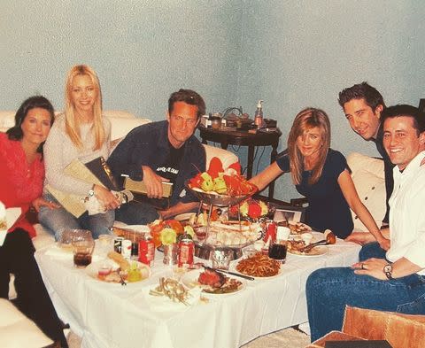 <p>On 23rd January, Courteney Cox shared this unbelievably emotional photograph of the six cast members having dinner together before filming 'The Last One' - which fans will know is the two-part final episode of Friends ever. </p><p>'I got off the plane': Cue sobs.</p><p>The photo was taken on 23rd January 2004, which is exactly 16 years ago to the day that it was shared by the actor.</p><p>In the photo, the cast all look particularly close that day, which is understandable given the 10 seasons they'd worked together. Responding to Cox's photo, Lisa Kudrow commented 'Awww' while Jennifer Aniston posted three crying emojis. Us too, Jen. Us too.</p><p><a href="https://www.instagram.com/p/B7rm5r3Dqku/" rel="nofollow noopener" target="_blank" data-ylk="slk:See the original post on Instagram;elm:context_link;itc:0;sec:content-canvas" class="link ">See the original post on Instagram</a></p>