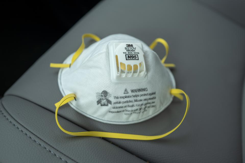 Close-up of N95 respirator mask during an outbreak of COVID-19 coronavirus, San Francisco, California, March 30, 2020. (Photo by Smith Collection/Gado/Getty Images)