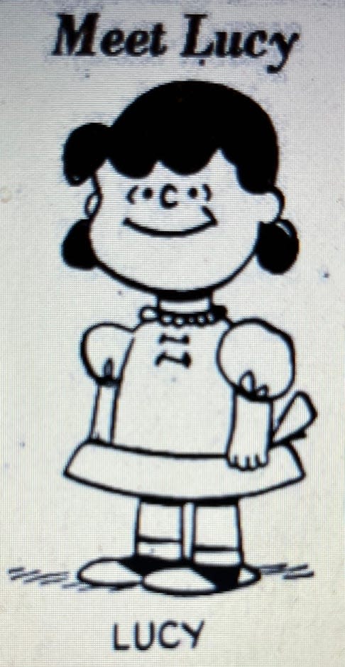 Lucy was featured in one of the promo ads prior to the Repository publishing the comic strip "Peanuts" in 1958.