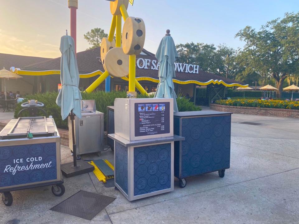 A closed food cart at Disney Springs in July 2022.