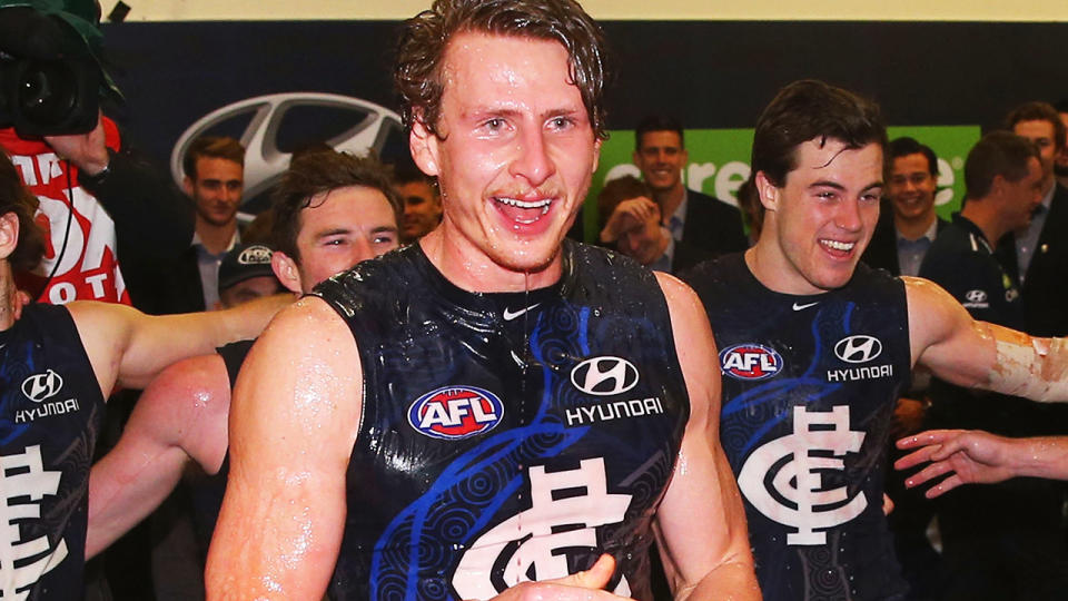 Daniel Gorringe, pictured here after an AFL game with Carlton in 2016. 