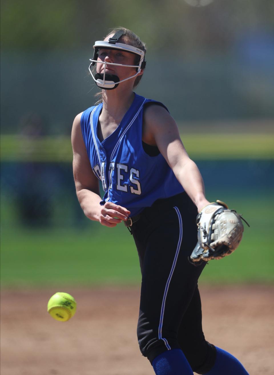 Pearl River pitcher Kiera Luckie (13) delivers a pitch during their 12-1 win over Clarkstown North in softball action at Pearl River High School in Pearl River on Wednesday, April 20, 2022.