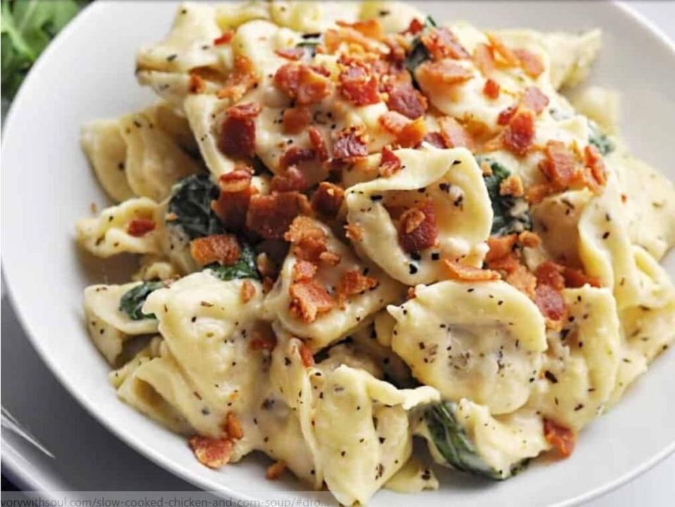 <p>Savory With Soul</p><p>Savory, cheesy tortellini with a spicy kick. </p><p><strong>Get the recipe: <a href="https://www.savorywithsoul.com/tortellini-al-forno" rel="nofollow noopener" target="_blank" data-ylk="slk:Tortellini Al Forno (With A Spicy Kick);elm:context_link;itc:0;sec:content-canvas" class="link ">Tortellini Al Forno (With A Spicy Kick)</a></strong></p>