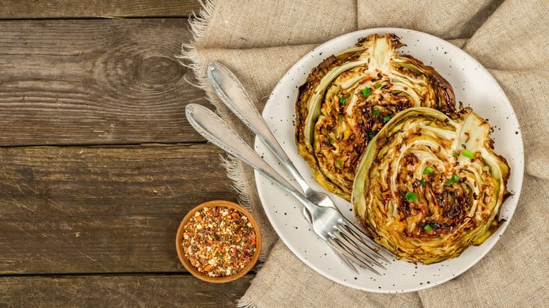 roasted cabbage steaks on plate