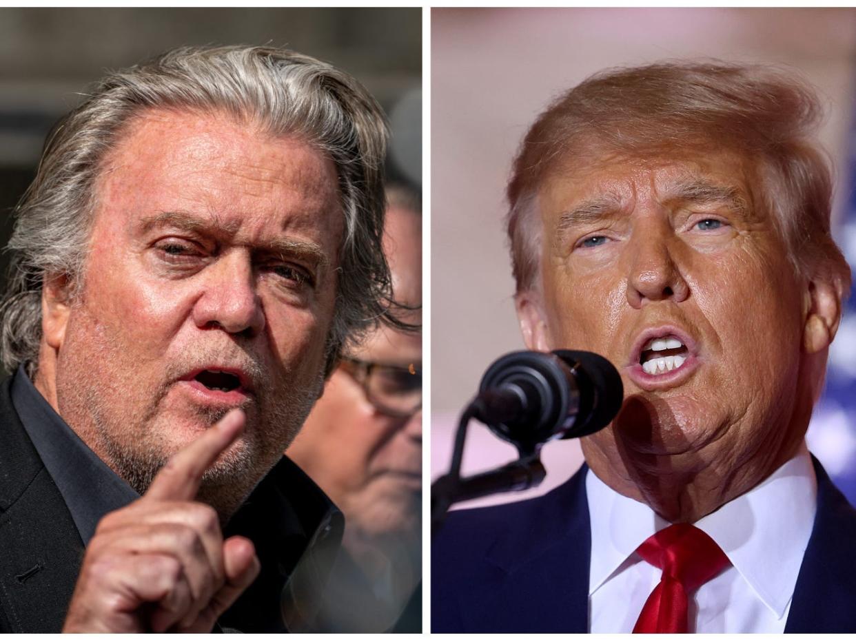 Steve Bannon, left, and former President Donald Trump, right, in a composite image.