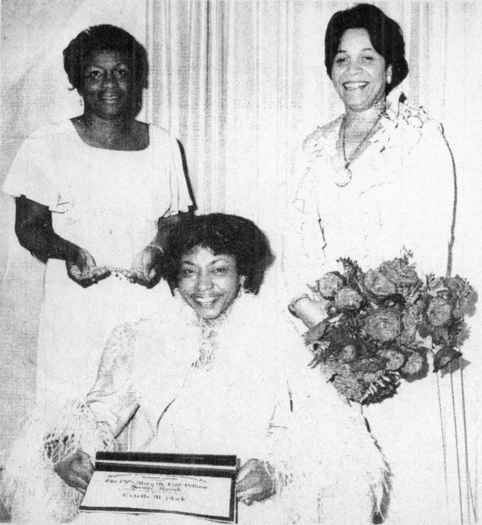Nan Morgan Mynatt of Rockford sent in this photo of Estelle Black (seated), who was named Woman of the Year and presented with the Mary McLeod Bethune award by the Rockford Section of the National Council of Negro Women. Mrs. Robert Nolan (left) presented Black with a charm bracelet and Morgan Mynatt (right) gave her roses. The photo originally ran in the Rockford Journal on June 19, 1975.