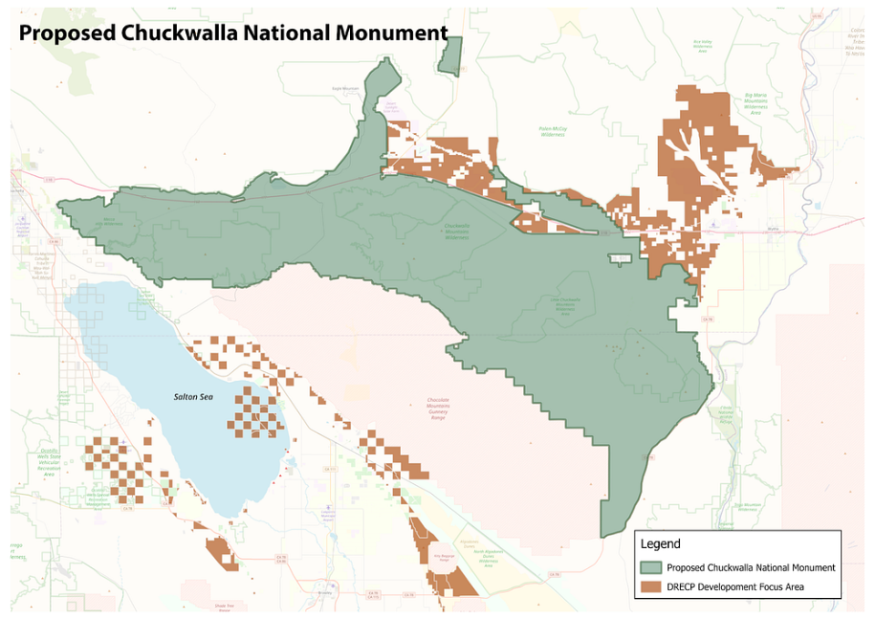 Límites propuestos para el Monumento Nacional Chuckwalla.