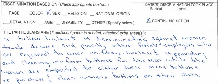 Charge of Discrimination document filed by Walmart driver Diana Webb on Oct. 5, 2021.