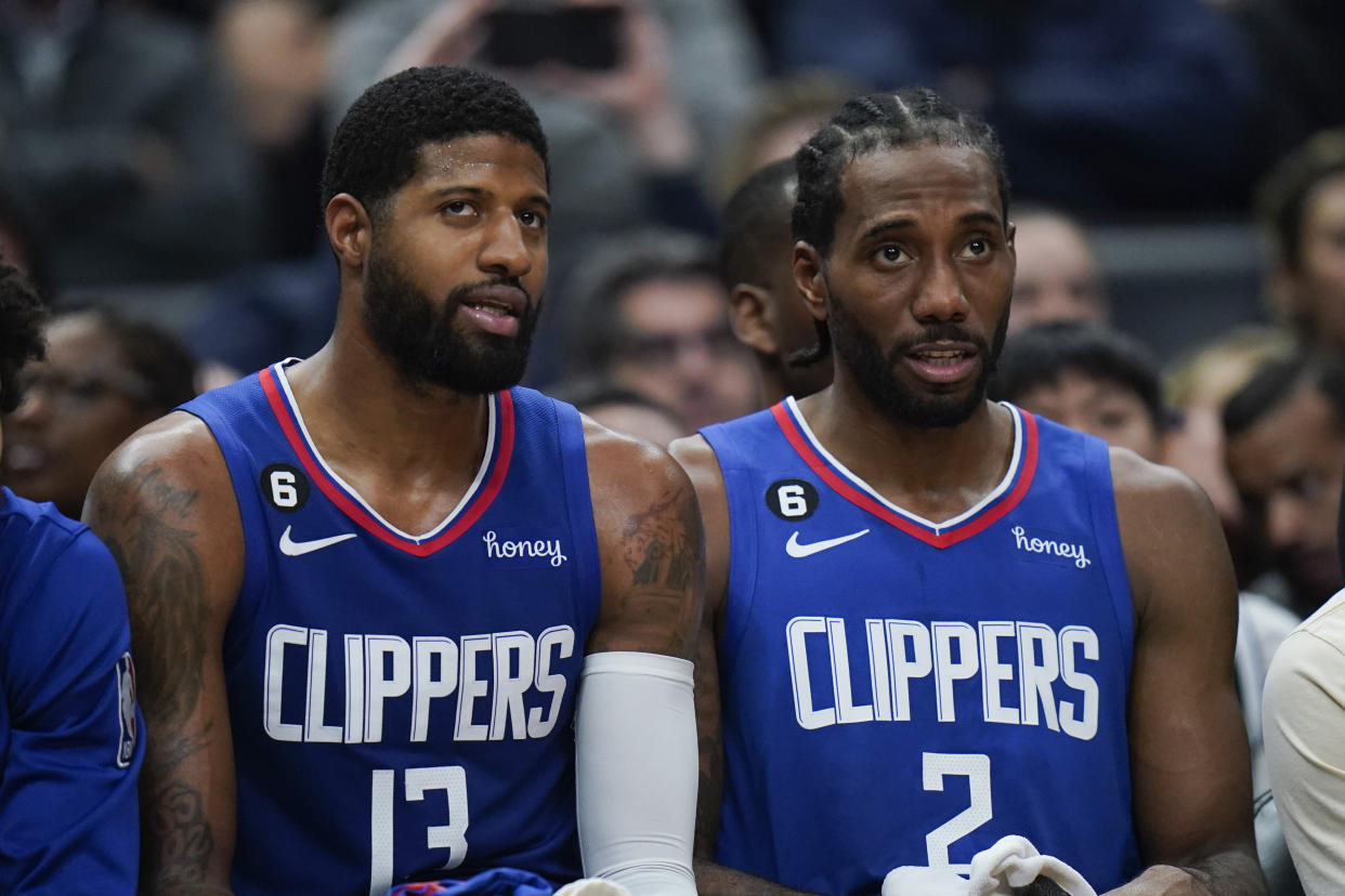 Los Angeles Clippers wings Paul George and Kawhi Leonard have yet to lead their team into the upper echelon in the NBA. (AP Photo/Jae C. Hong)