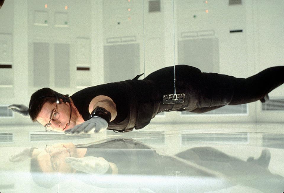Tom Cruise showed his athleticism in the first "Mission: Impossible" in 1996. He did his own stunts for the scene in which Ethan Hunt breaks into CIA headquarters, levitating from the ceiling.