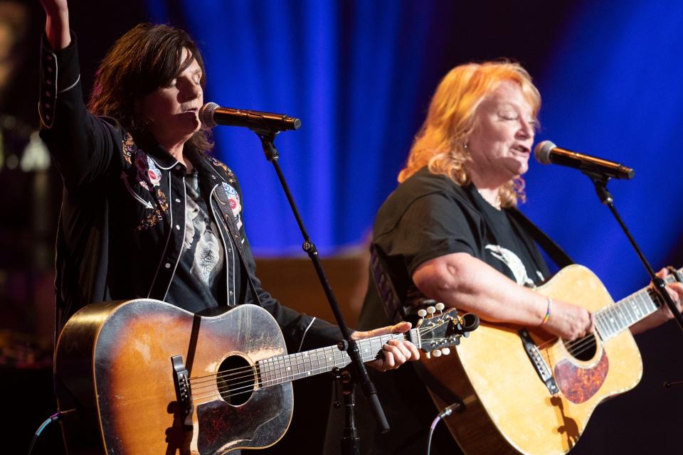 The Indigo Girls perform "Galileo" during the Americana Music Honors and Awards show at the Ryman Auditorium Wednesday, Sept. 14, 2022, in Nashville, Tenn. 