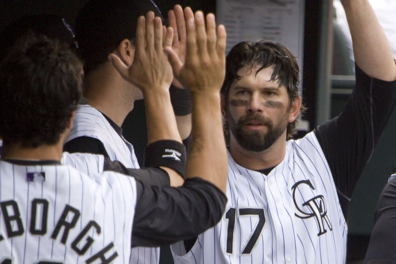 Longtime Colorado Rockies first baseman Todd Helton hit .316 over his 17-year MLB career. File Photo by Gary C. Caskey/UPI