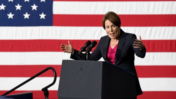 PHOTO: Maura Healey, Democratic gubernatorial candidate for Massachusetts, speaks during a Get Out The Vote event at Roxbury Community College in Boston, on Nov. 2, 2022. (Bloomberg via Getty Images)