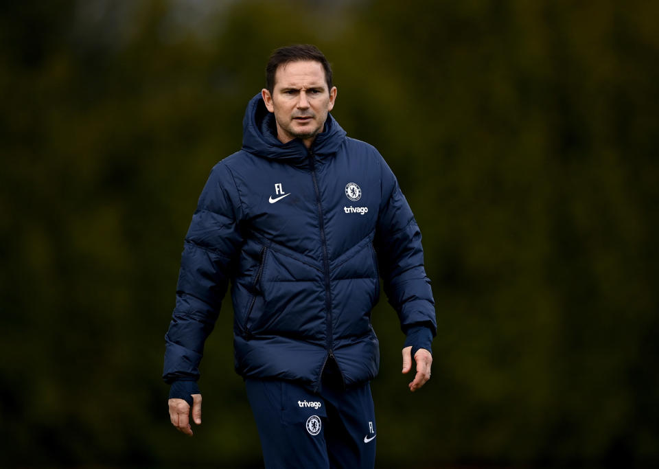 COBHAM, ENGLAND - APRIL 06: Caretaker Manager Frank Lampard of Chelsea during a training session at Chelsea Training Ground on April 6, 2023 in Cobham, England. (Photo by Darren Walsh/Chelsea FC via Getty Images)