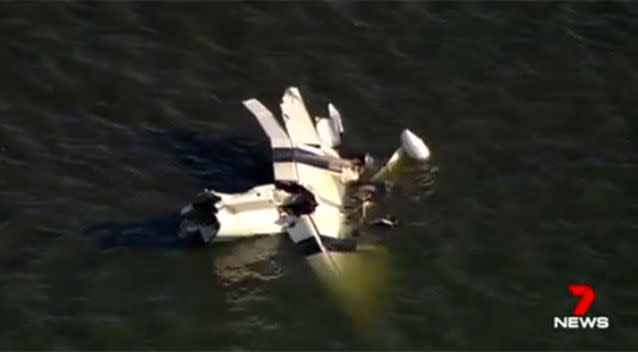 Part of the plane submerged in the Swan River. Source: 7 News