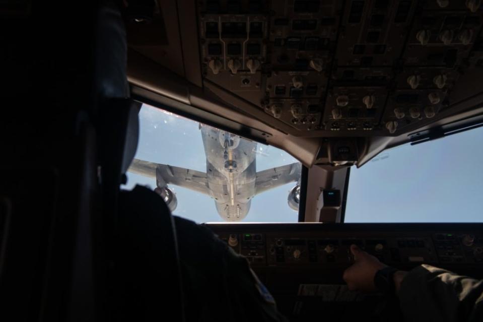 <em>A 22nd Air Refueling Wing pilot flies a KC-46A Pegasus from McConnell Air Force Base, Kansas, that is participating in a Maximum Endurance Flight around the globe called Project Magellan June 29, 2024 (U.S. Air Force)</em>