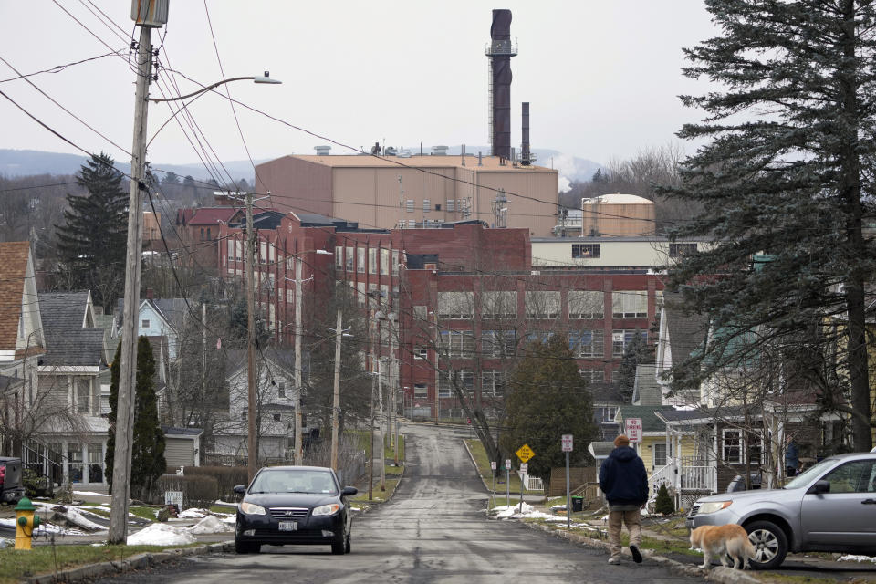 A view of the Remington Arms Co. compound in the middle of Ilion, N.Y., is seen, Thursday, Feb. 1, 2024. The nation’s oldest gun-maker is consolidating operations in Georgia and recently announced plans to shutter the Ilion factory in early March. (AP Photo/Seth Wenig)
