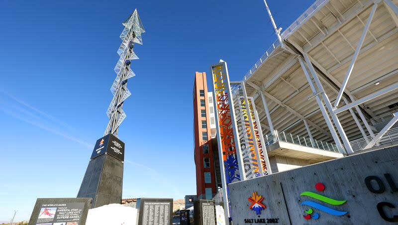 The Olympic cauldron from the 2002 Winter Games is pictured at Rice-Eccles Stadium at the University of Utah in Salt Lake City on Oct. 31, 2022.