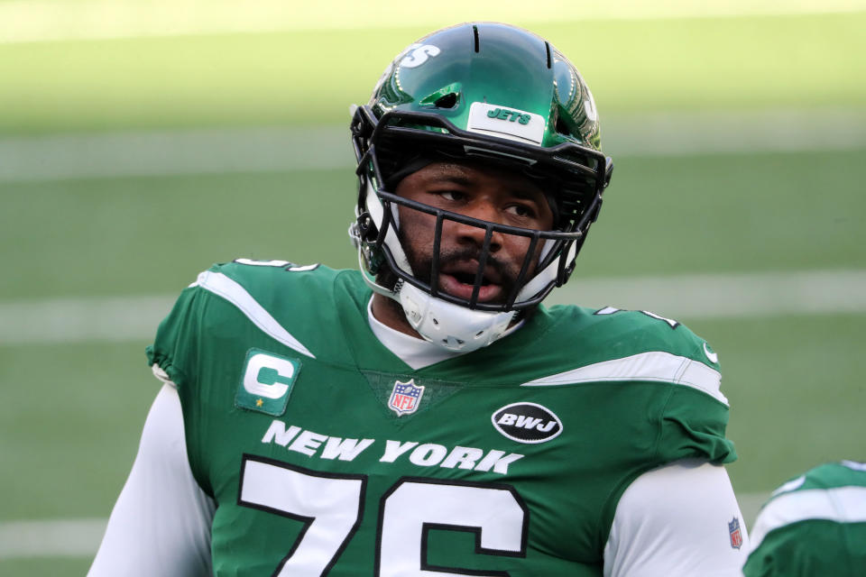 New York Jets offensive tackle George Fant got his football journey started with a big pro-day workout at Western Kentucky. (Photo by Al Pereira/Getty Images)