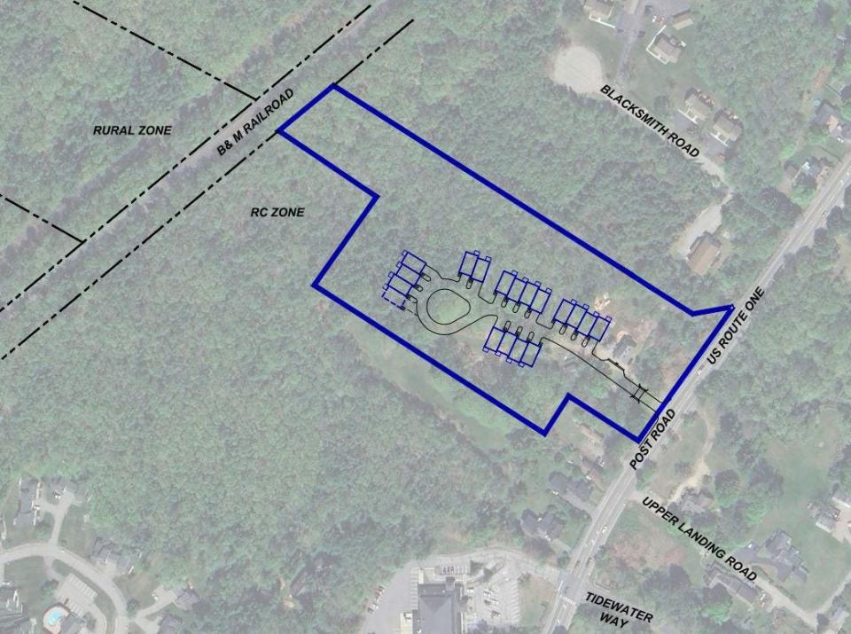 These plans show the layout of a New Hampshire developer's proposal to build new townhomes at 1922 Post Road in Wells, Maine.