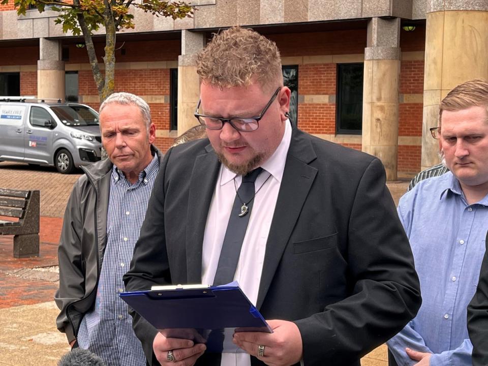 Stefan Green speaks outside Teesside Crown Court where his ex-partner Carol Hodgson was jailed for life for murdering their child (Tom Wilkinson/PA) (PA Wire)