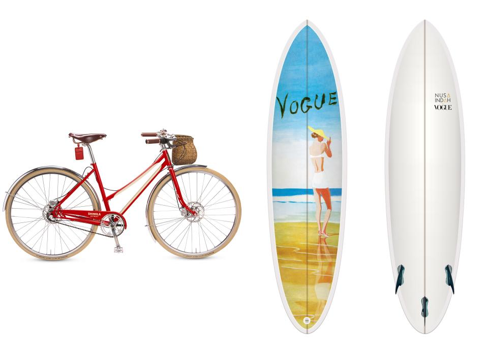 From left: Vogue x Shinola Bixby bicycle and Vogue x Nusa Indah surfboard, Eduardo Garcia Benito