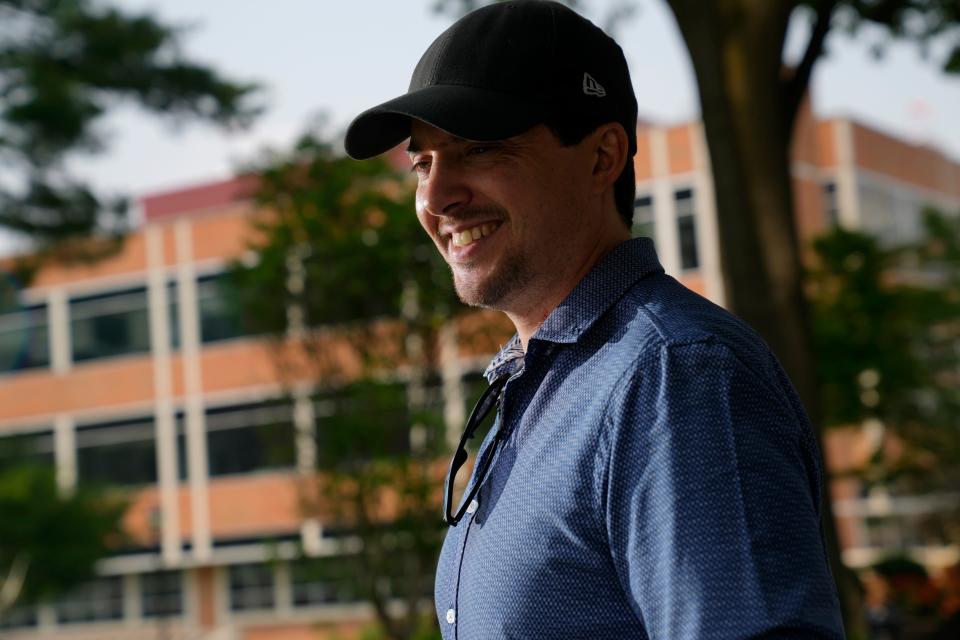 Ian Azeredo smiles while meeting with "miracle workers" at Morristown Medical Center who helped him recover after a skydiving accident four years ago.  Thursday, June 29, 2023