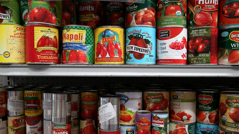 canned tomatoes on shelf