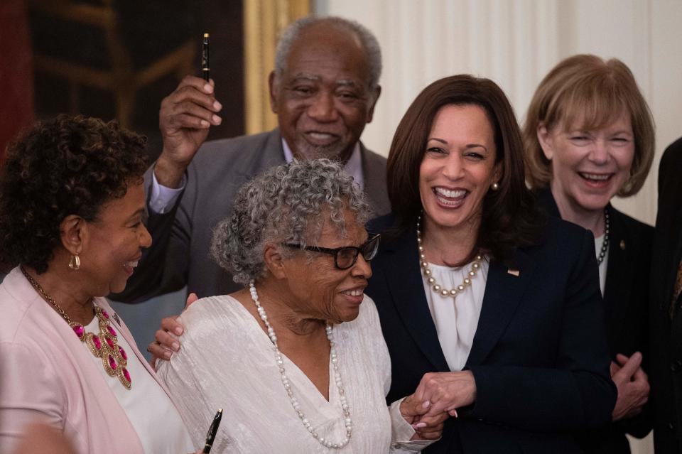 Ms Opal Lee with Kamala Harris