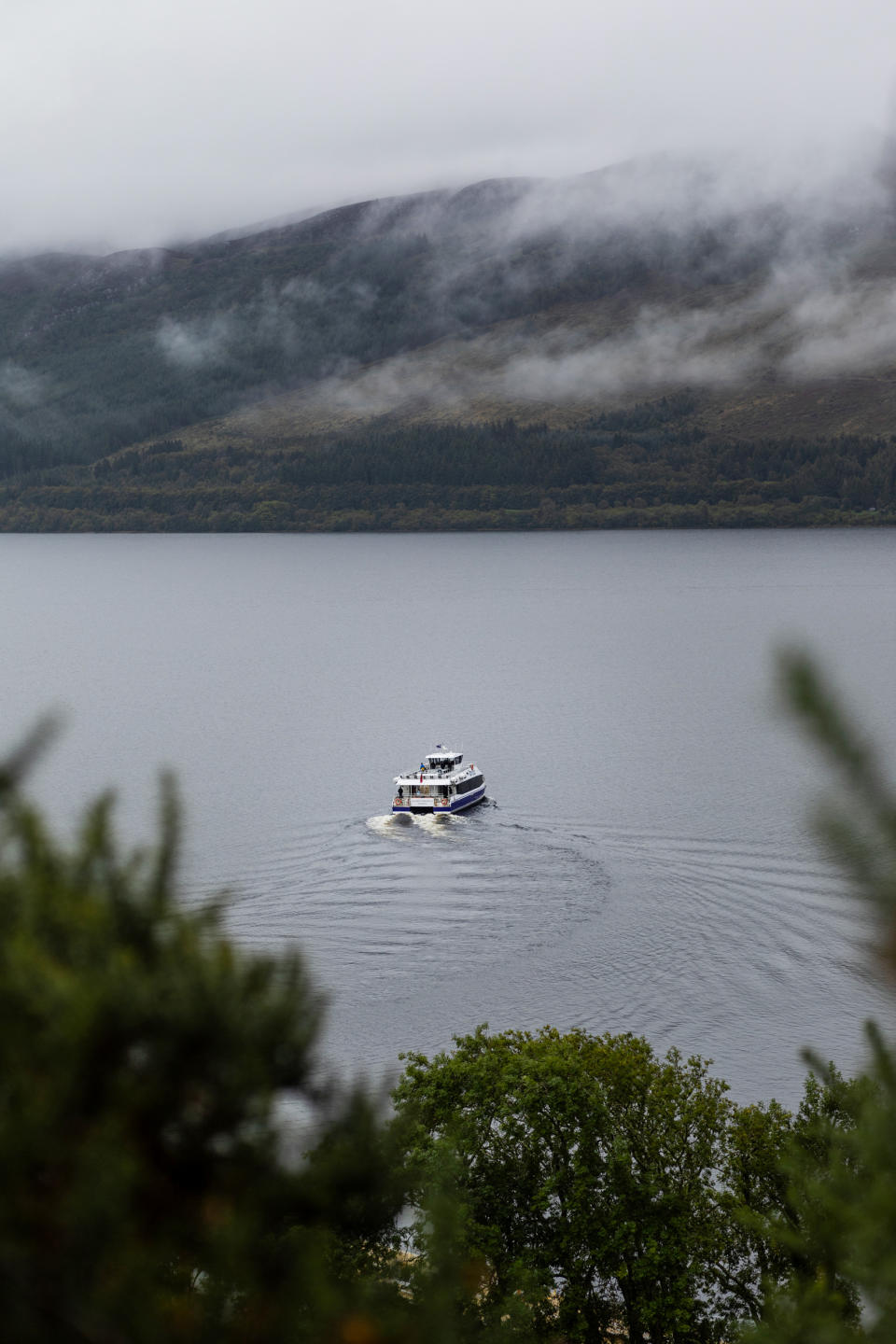 A search boat takes visitors out across Loch Ness in search of the Loch Ness Monster. (Emily Macinnes for NBC News)