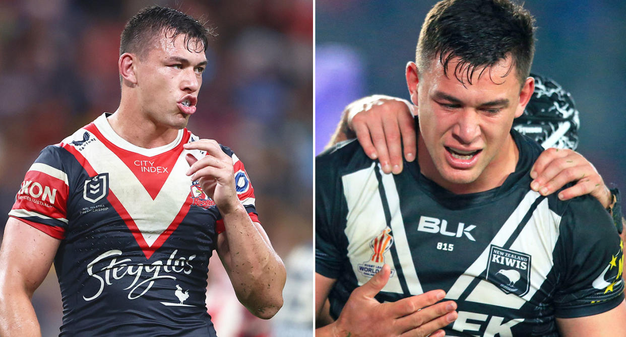 New Zealand international Joseph Manu has reportedly informed the Roosters that he will make a switch from the NRL to rugby union in 2025. Pic: Getty