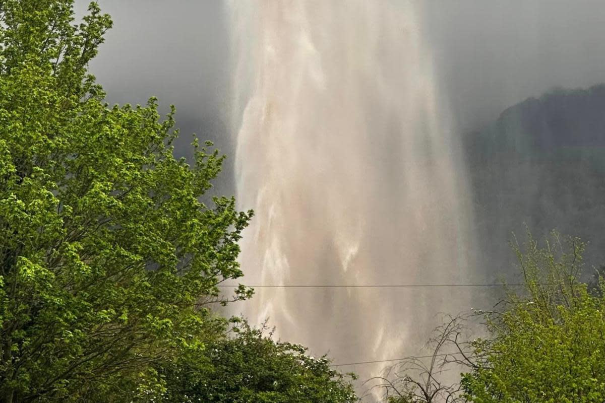 The burst water main in Abergavenny <i>(Image: The Grofield)</i>