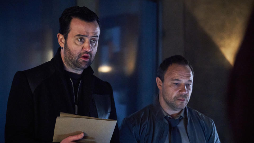 Daniel Mays and Stephen Graham in 'Code 404'. (Credit: Andrea Southam/Sky)