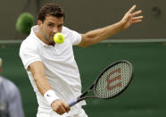 Grigor Dimitrov of Bulgaria hits a shot during his match against Steve Johnson of the U.S.A. at the Wimbledon Tennis Championships in London, July 1, 2015. REUTERS/Henry Browne