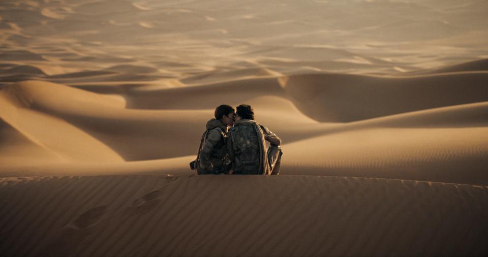 Chani (Zendaya) and Paul Atreides (Timothée Chalamet) fall in love in “Dune: Part Two," but it's not quite that simple.