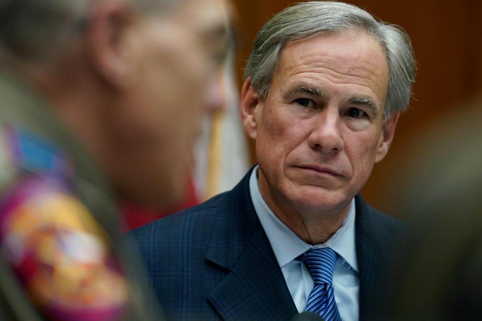 Texas Gov. Greg Abbott takes part in a roundtable discussion.