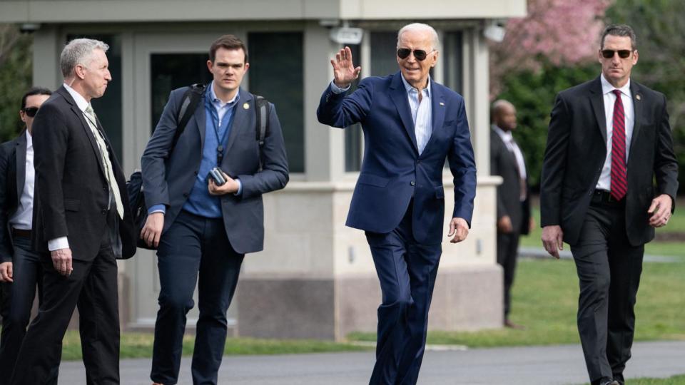 PHOTO: President Joe Biden walks to Marine One on the South Lawn of the White House in Washington, DC, on March 8, 2024. (Saul Loeb/AFP via Getty Images)