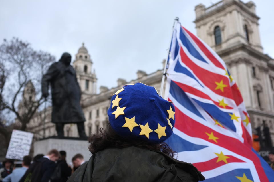 Anti-Brexit demonstrators protesting in Westminster. (PA)