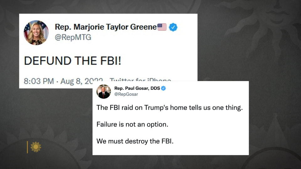 Republicans in Congress attacked the FBI after classified documents kept at Trump's Mar-a-Lago home were seized by law enforcement.   / Credit: CBS News