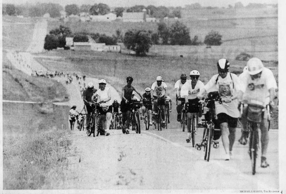 "Saggy Thursday" became infamous because of a 105-degree heat index, hilly conditions and a 35-mph headwind from Tama-Toledo to Sigourney.