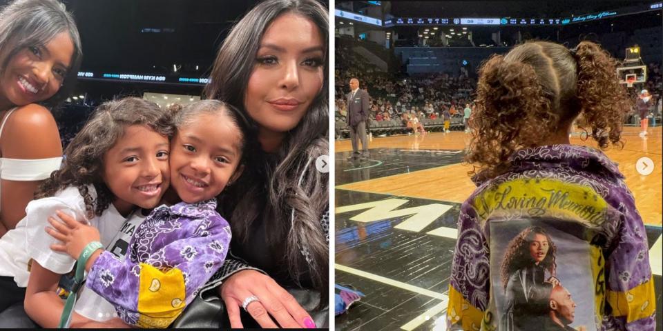 Vanessa Bryant and her daughters attend a Liberty-Sky game.