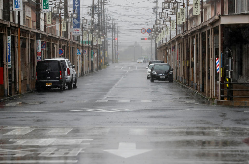 An empty road leading into Shiroko, Suzuka, Japan, on October 12, 2019, seen in heavy rain ahead of Typhoon Hagibis. (Photo: Soe Zeya Tun/Reuters)