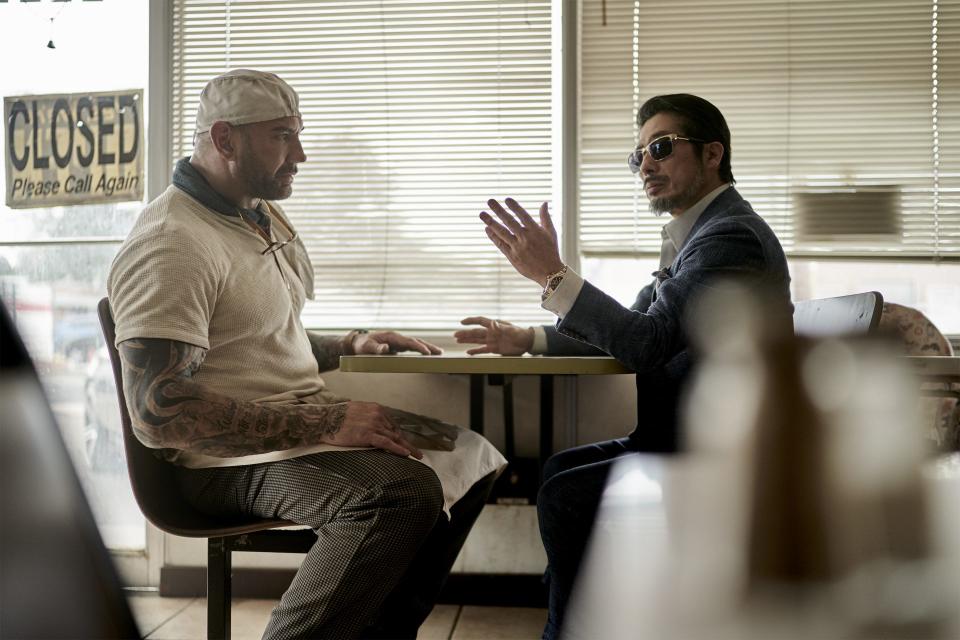 Dave Bautista and Hiroyuki Sanada on the first day of filming Army of the Dead.