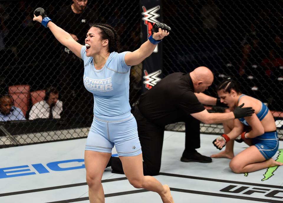 After she was hospitalized from a domestic violence attack, UFC fighter Rachael Ostovich said she felt it was important to follow through with her scheduled fight in January with Paige VanZant. (Photo by Jeff Bottari/Getty Images)