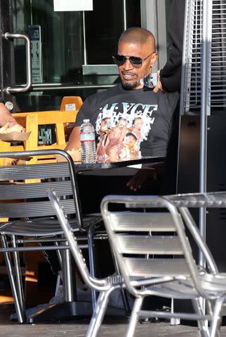 <p>BACKGRID</p> Jamie Foxx wears t-shirt featuring Alyce Huckstepp's face