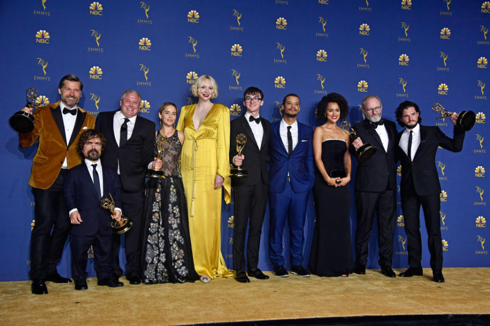 Cast of Outstanding Drama Series winner 'Game of Thrones' poses in the press room during the 70th Emmy Awards at Microsoft Theater on September 17, 2018 in Los Angeles, California. | Frazer Harrison—Getty Images