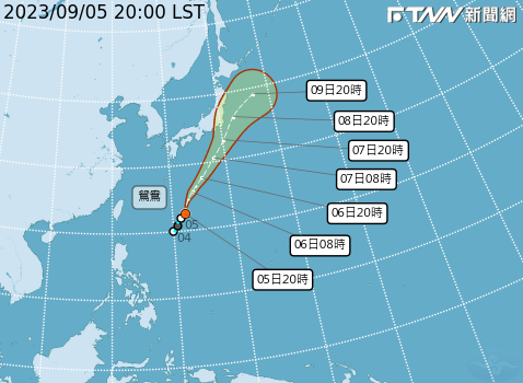 13號颱風鴛鴦在晚間生成，將往日本南方海面前進。（圖／翻攝自中央氣象局）