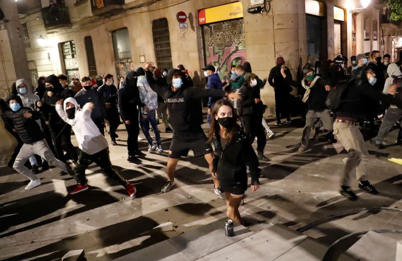 Protest against new restrictions amidst the coronavirus disease (COVID-19) outbreak in Barcelona