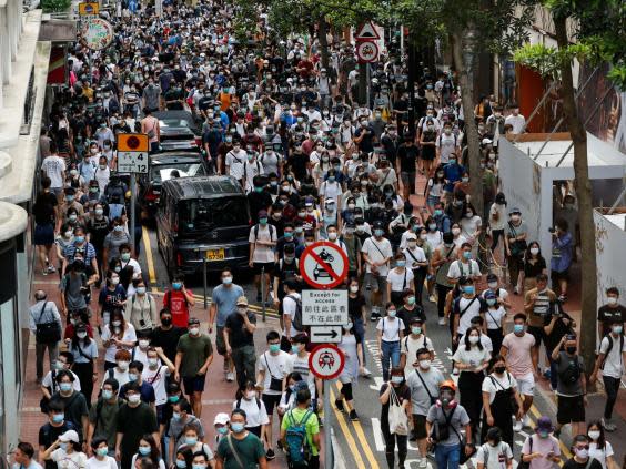 Anti-national security law protesters march at the anniversary of Hong Kong's handover to China from Britain, in Hong Kong, China July 1, 2020. (Tyrone Siu/Reuters)